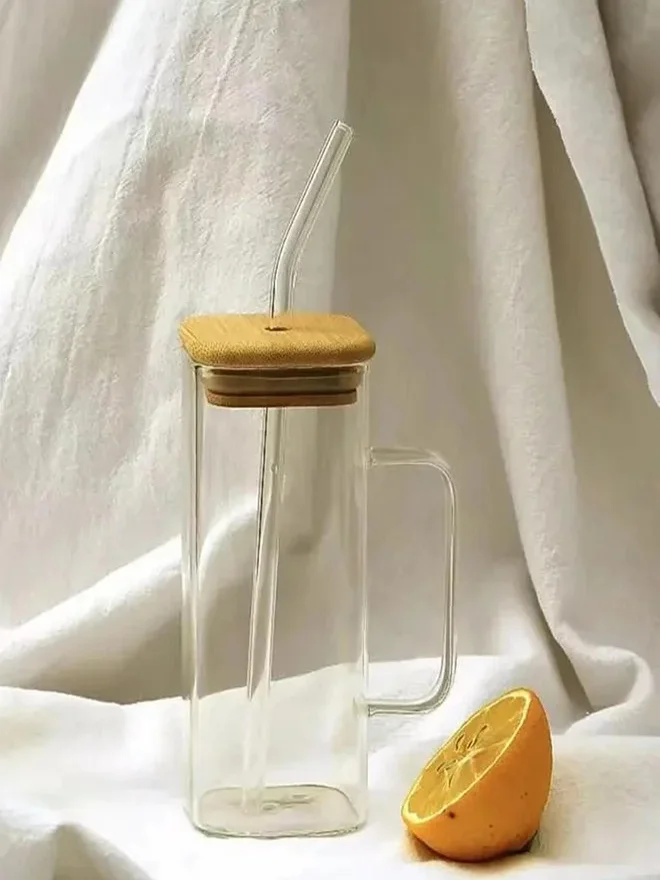 1Chase 1CHASE Set of 2 -Borosilicate Square Glass Jar with Bamboo Lid 320ml